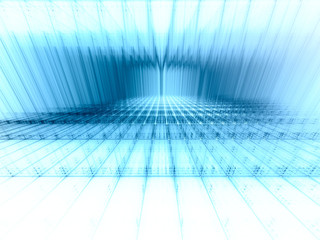 Abstract background. Fractal graphics series. Three-dimensional composition of textured grids. Blue and white colors.