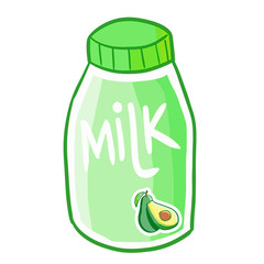 Fresh and funny avocado milk in a bottle - vector.
