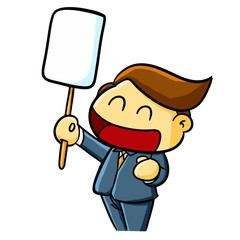 Funny and cool businessman holding a blank board with smile - vector.
