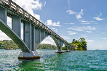 the pedestrian bridge in the Saman Gulf Dominican Republic, connects the coast with two tiny islets of Cayo Linares and Cayo-Vihia