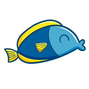 Funny and cute blue yellow fish - vector.