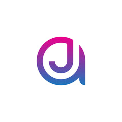 Initial letter aj, ja, j inside a, linked line circle shape logo, purple pink gradient color

