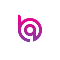 Initial letter bq, qb, q inside b, linked line circle shape logo, purple pink gradient color

