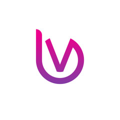 Initial letter bv, vb, v inside b, linked line circle shape logo, purple pink gradient color

