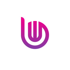 Initial letter bw, wb, w inside b, linked line circle shape logo, purple pink gradient color

