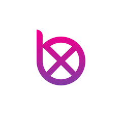 Initial letter bx, xb, x inside b, linked line circle shape logo, purple pink gradient color

