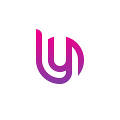 Initial letter by, yb, y inside b, linked line circle shape logo, purple pink gradient color

