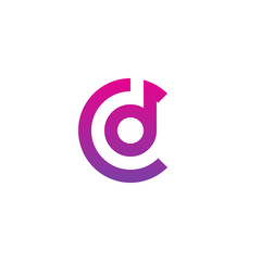 Fototapeta premium Initial letter cd, dc, d inside c, linked line circle shape logo, purple pink gradient color