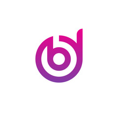 Initial letter db, bd, b inside d, linked line circle shape logo, purple pink gradient color

