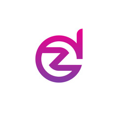 Initial letter dz, zd, z inside d, linked line circle shape logo, purple pink gradient color

