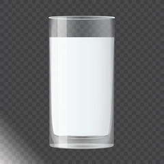 Milk in a glass.Breakfast, protein rich dairy product. Transparent photo realistic vector illustration.