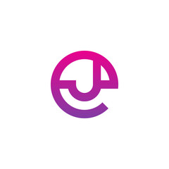 Initial letter ej, je, j inside e, linked line circle shape logo, purple pink gradient color

