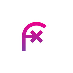 Obraz premium Initial letter fx, xf, x inside f, linked line circle shape logo, purple pink gradient color