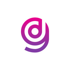 Initial letter gd, dg, d inside g, linked line circle shape logo, purple pink gradient color