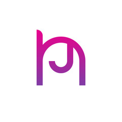 Initial letter hj, jh, j inside h, linked line circle shape logo, purple pink gradient color