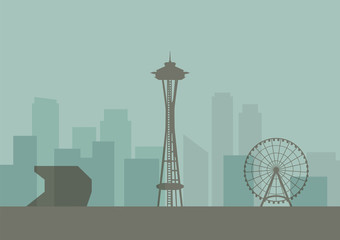 Silhouette of Seattle skyline - obrazy, fototapety, plakaty