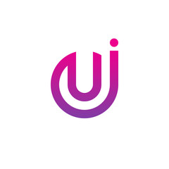 Initial letter ju, uj, u inside j, linked line circle shape logo, purple pink gradient color © ariefpro