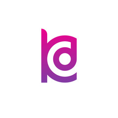 Initial letter kd, dk, d inside k, linked line circle shape logo, purple pink gradient color