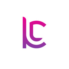 Initial letter kl, lk, l inside k, linked line circle shape logo, purple pink gradient color