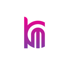 Initial letter km, mk, m inside k, linked line circle shape logo, purple pink gradient color