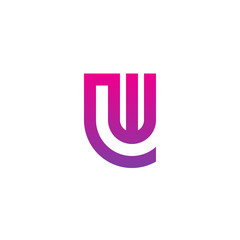 Initial letter lw, wl, w inside l, linked line circle shape logo, purple pink gradient color