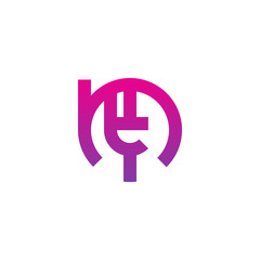 Initial letter mt, tm, t inside m, linked line circle shape logo, purple pink gradient color