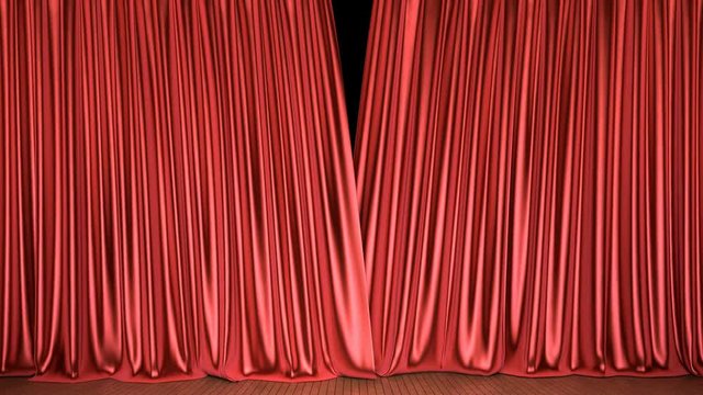 Theater stage red curtain 3D animation with alpha mask