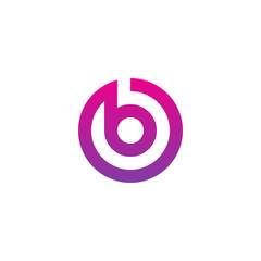 Fototapeta premium Initial letter ob, bo, b inside o, linked line circle shape logo, purple pink gradient color