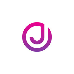 Initial letter oj, jo, j inside o, linked line circle shape logo, purple pink gradient color
