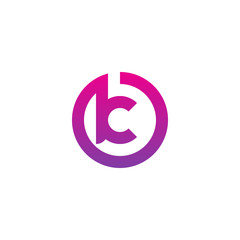 Initial letter ok, ko, k inside o, linked line circle shape logo, purple pink gradient color