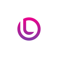 Initial letter ol, lo, l inside o, linked line circle shape logo, purple pink gradient color