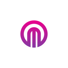Initial letter om, mo, m inside o, linked line circle shape logo, purple pink gradient color