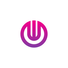 Initial letter ow, wo, w inside o, linked line circle shape logo, purple pink gradient color