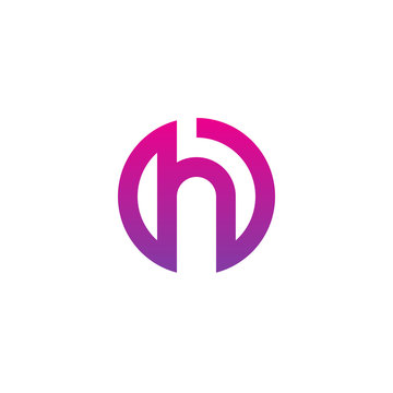 Initial letter oh, ho, h inside o, linked line circle shape logo, purple pink gradient color