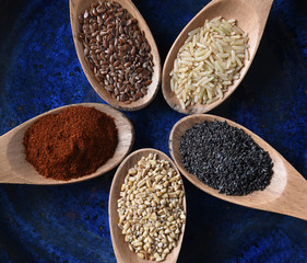 Woode Spoons with Grains and Spices