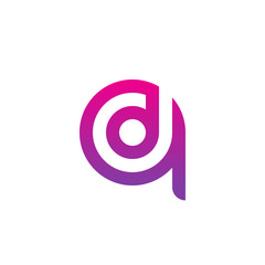 Initial letter qd, dq, d inside q, linked line circle shape logo, purple pink gradient color