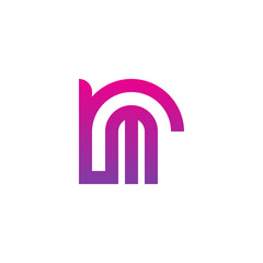 Initial letter rm, mr, m inside r, linked line circle shape logo, purple pink gradient color

