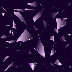 Broken glass on the dark purple background