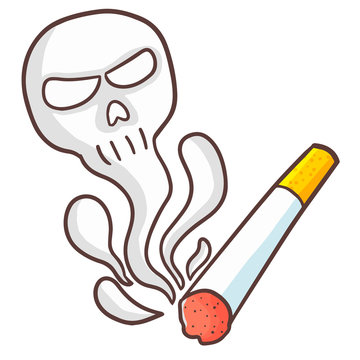 Scary and funny cigarette with smoke skull shape - vector.