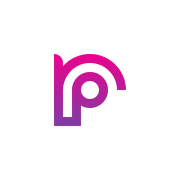 Initial letter rp, pr, p inside r, linked line circle shape logo, purple pink gradient color

