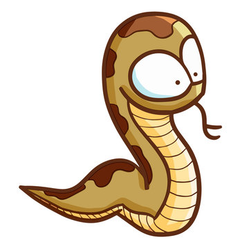 Funny and cute green brown snake - vector.