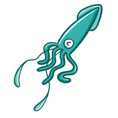 Funny and cute blue green squid swimming - vector.