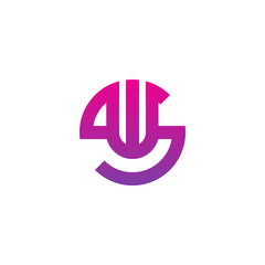 Initial letter sw, ws, w inside s, linked line circle shape logo, purple pink gradient color

