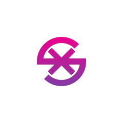 Fototapeta premium Initial letter sx, xs, x inside s, linked line circle shape logo, purple pink gradient color