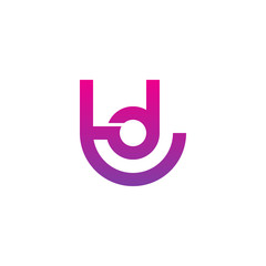 Initial letter td, dt, d inside t, linked line circle shape logo, purple pink gradient color


