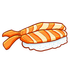 Funny and attractive prawn sushi in cartoon style - vector.