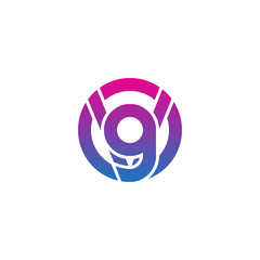 Initial letter vg, gv, g inside v, linked line circle shape logo, purple pink gradient color

