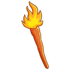Funny wooden torch in cartoon style - vector.