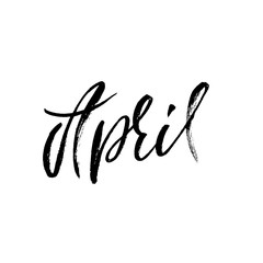 Obraz premium Hand drawn typography lettering. April. Month inscription. Vector Illustration.