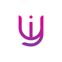 Initial letter yi, iy, i inside y, linked line circle shape logo, purple pink gradient color

